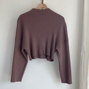 ZARA • Mock Neck Ribbed Sweater • Mauve Brown, Size Small